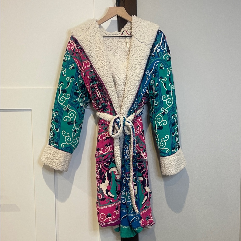 Colorful Women's Anthropology Robe with Sherpa Lining